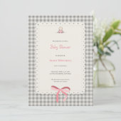 tarjeta baby shower gigham en rosa 招待状 (スタンド正面)