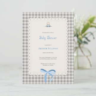 Tarjeta Baby Shower gingham 招待状