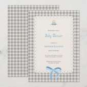 Tarjeta Baby Shower gingham 招待状 (正面/裏面)