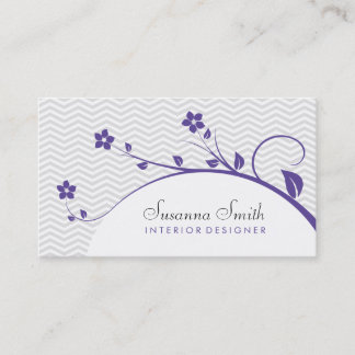 Tarjeta con flores púrpura y chevrón elegante 名刺