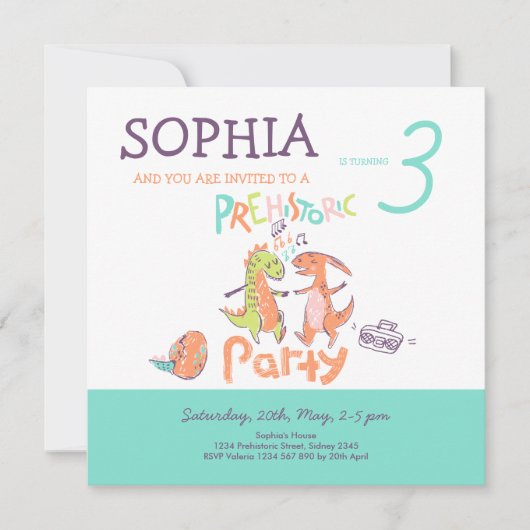 Tarjeta Cumpleaños Prehistoric Party Dinos (正面)