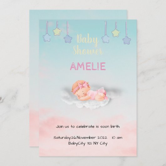 Tarjeta De Agradecimiento Baby Shower サンキューカード (正面/裏面)