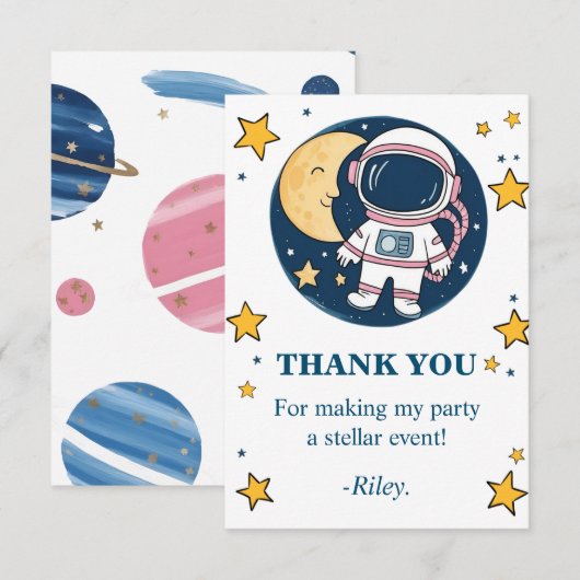 Tarjeta De Agradecimiento Cumpleaños Astronauta  サンキューカード (正面/裏面)