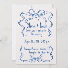 Tarjeta De Agradecimiento Elegant Blue Ribbon Wedd サンキューカード