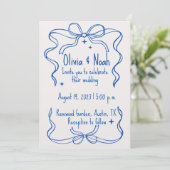 Tarjeta De Agradecimiento Elegant Blue Ribbon Wedd サンキューカード (スタンド正面)