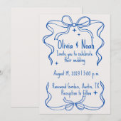 Tarjeta De Agradecimiento Elegant Blue Ribbon Wedd サンキューカード (正面/裏面)