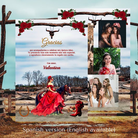 Tarjeta de agradecimiento Rancho con 4 fotos サンキューカード