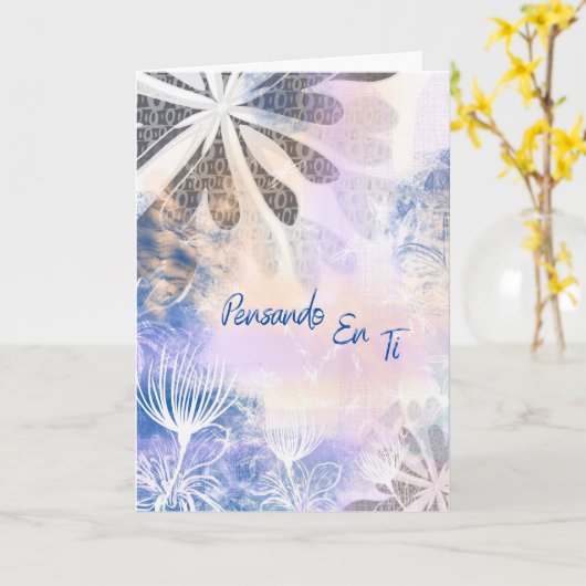 Tarjeta de Ánimo Azul Acuarela Floral カード (黄色い花)