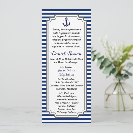 Tarjeta de Bautizo Nautico Ancla azul gris 招待状 (スタンド正面)