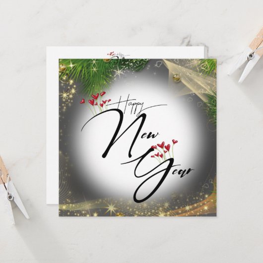 Tarjeta de felicitación plana con corazones カード (正面/裏面インサイチュ)