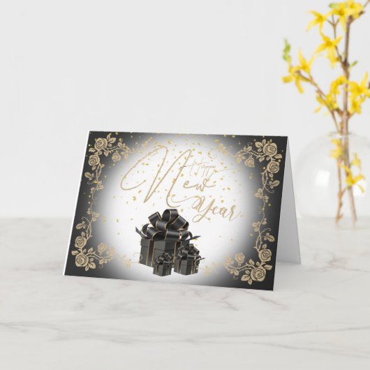 Tarjeta de felicitación plegada con feliz año カード (黄色い花)