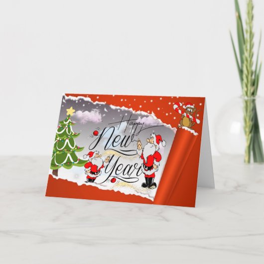 Tarjeta de felicitación plegada de año nuevo linda カード (正面)