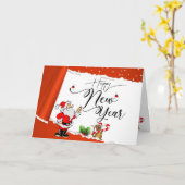 Tarjeta de felicitación plegada de año nuevo roja カード (黄色い花)