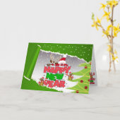 Tarjeta de felicitación plegada para navidad verde カード (黄色い花)
