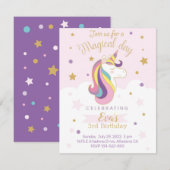 Tarjeta de invitación para cumpleaños unicornio (正面/裏面)