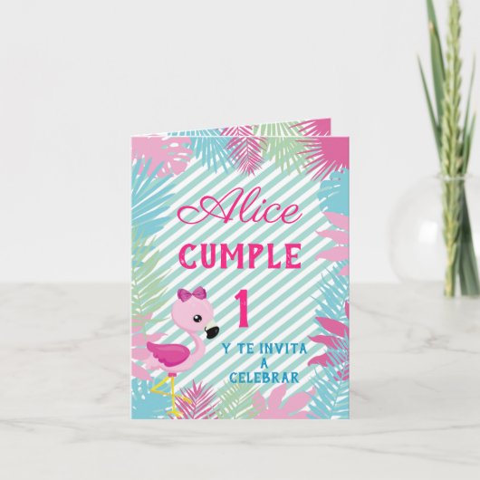 Tarjeta de Invitación Plegable Flamenco Rosa Baby 招待状 (正面)