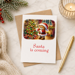 Tarjeta de Navidad con imagen de osito y árbol  カード