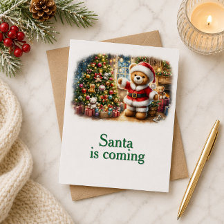 Tarjeta de Navidad con imagen de osito y árbol  カード