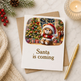 Tarjeta de Navidad con imagen de osito y árbol カード