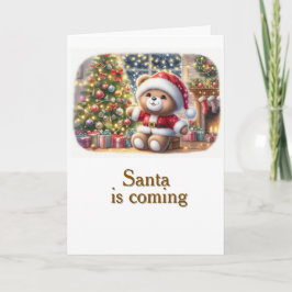 Tarjeta de Navidad con imagen de osito y árbol  カード
