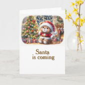Tarjeta de Navidad con imagen de osito y árbol カード (黄色い花)