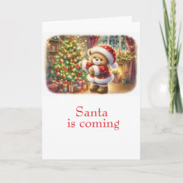 Tarjeta de Navidad con imagen de osito y árbol  カード