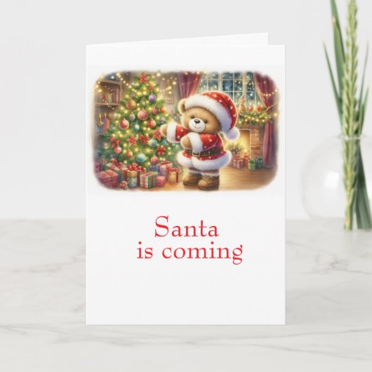 Tarjeta de Navidad con imagen de osito y árbol カード (正面)