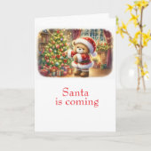 Tarjeta de Navidad con imagen de osito y árbol カード (黄色い花)
