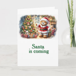 Tarjeta de Navidad con imagen de osito y árbol  カード