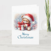Tarjeta de Navidad con imagen de osito y regalos カード (正面)