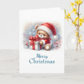 Tarjeta de Navidad con imagen de osito y regalos カード (黄色い花)