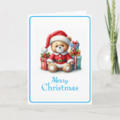 Tarjeta de Navidad con imagen de osito y regalos カード (正面)