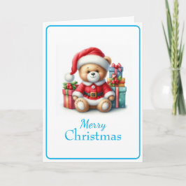 Tarjeta de Navidad con imagen de osito y regalos カード