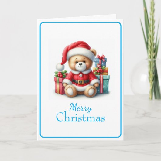 Tarjeta de Navidad con imagen de osito y regalos カード (正面)