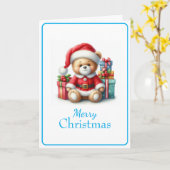 Tarjeta de Navidad con imagen de osito y regalos カード (黄色い花)