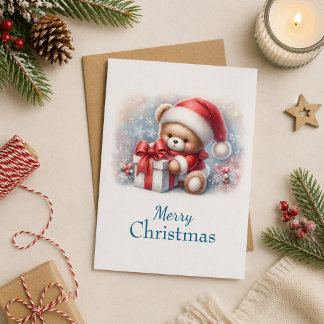 Tarjeta de Navidad con imagen de osito y regalos カード
