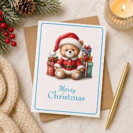 Tarjeta de Navidad con imagen de osito y regalos カード