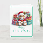 Tarjeta de Navidad con imagen de osito y regalos カード (正面)