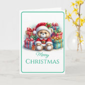 Tarjeta de Navidad con imagen de osito y regalos カード (黄色い花)