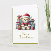 Tarjeta de Navidad con imagen de osito y regalos カード (正面)