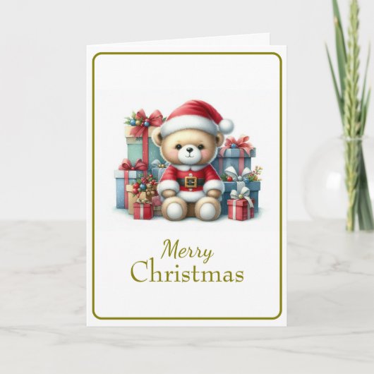 Tarjeta de Navidad con imagen de osito y regalos カード (正面)