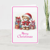 Tarjeta de Navidad con imagen de osito y regalos カード (正面)