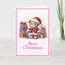 Tarjeta de Navidad con imagen de osito y regalos カード