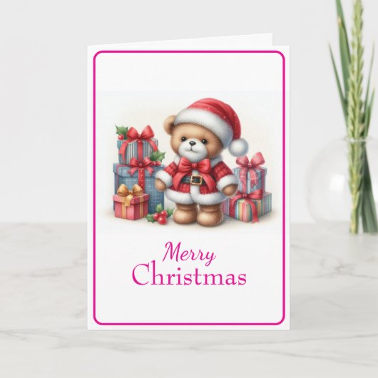 Tarjeta de Navidad con imagen de osito y regalos カード (正面)