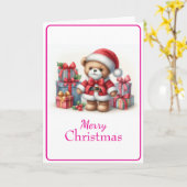 Tarjeta de Navidad con imagen de osito y regalos カード (黄色い花)