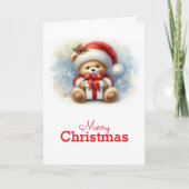 Tarjeta de Navidad con imagen de osito y regalos カード (正面)