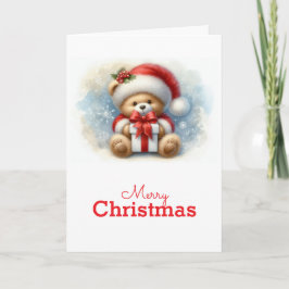 Tarjeta de Navidad con imagen de osito y regalos カード