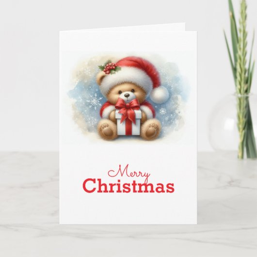 Tarjeta de Navidad con imagen de osito y regalos カード (正面)