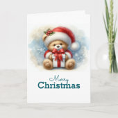 Tarjeta de Navidad con imagen de osito y regalos カード (正面)