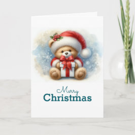 Tarjeta de Navidad con imagen de osito y regalos カード